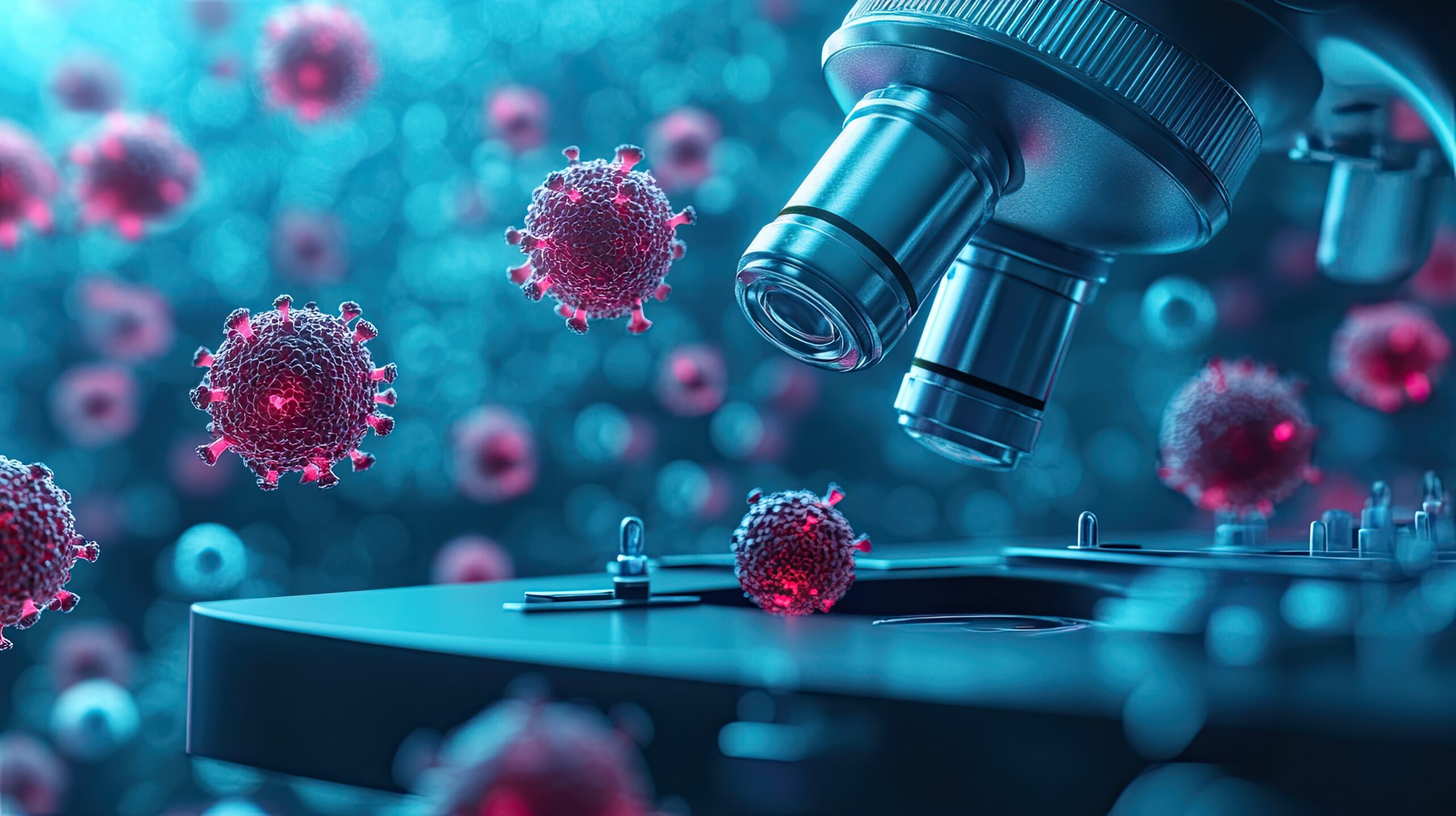 Disease-causing pathogens in forensic pathology, shown in a 3D microscope environment, emphasizing their role in post-mortem examinations, forensic analysis, and their significance in legal